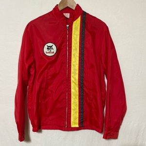 Vintage Bobcat Medium Windbreaker Front Zip Long Sleeve Nylon Red Pockets